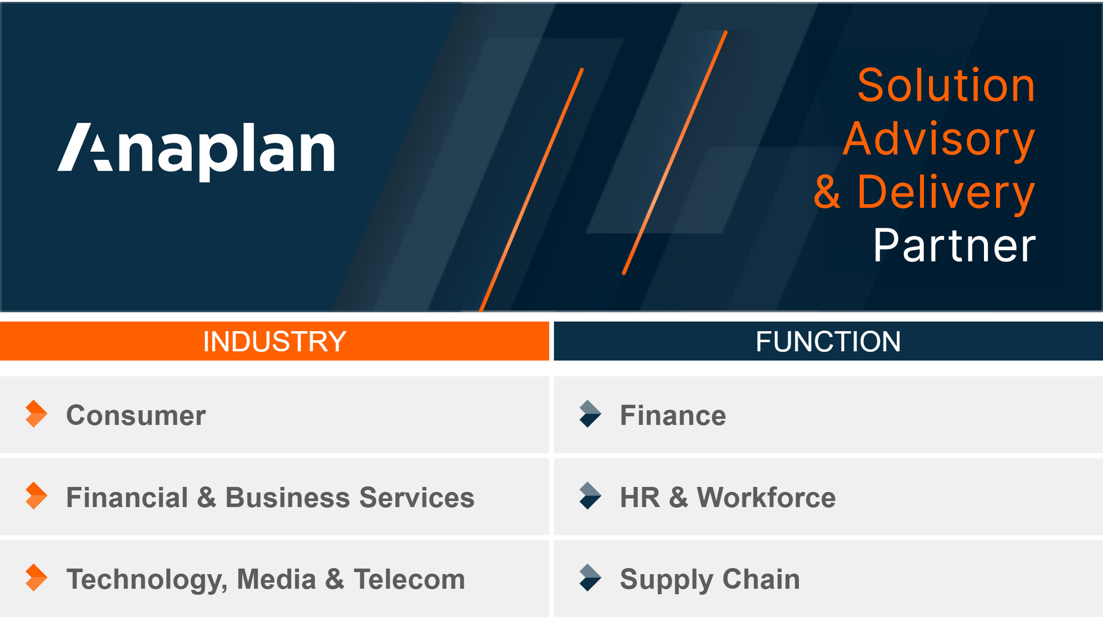 Anaplan Solution Advisory and Delivery Partner badge. 